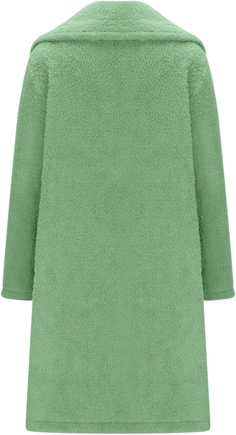 Womens Fuzzy Fleece Cardigan Coat Coatigan 2024 Fall Winter Warm Fuzzy Coat Lightweight Open Front Long Trench Coats
