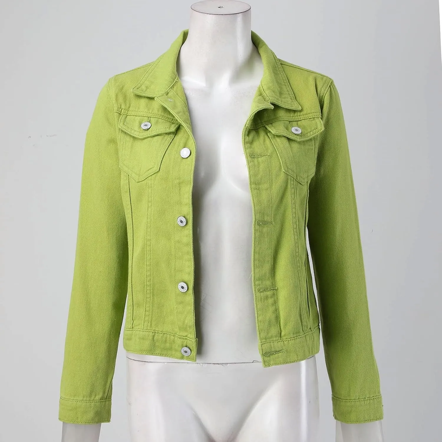 Womens Green Denim Jacket 2023 Short Denim Jean Jacket With Pocket Classic Outwear Denim Jacket 2023