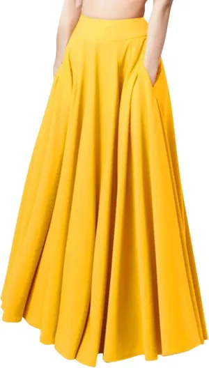 Womens High Elastic Waist Pleated Beach Skirt Midi Swing A-line Skirt Dressy Plain Solid Color Elegant Long Skirts
