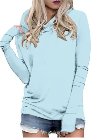 Womens Hoodies,Solid Color Hoodie Sweatshirt With Thumb Hole Slim Fit Pullover Tops Fleece Soft Sweater Tops 2024 Fall