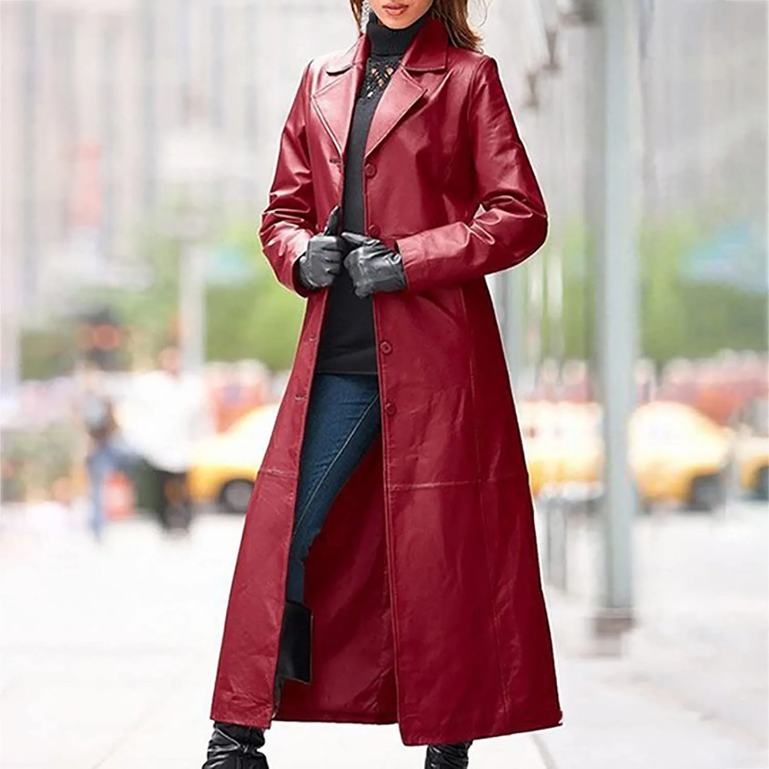 Womens Leathers Blazers Dressy Casual Windproof Trench Coat Fall Long Jackets Loose Fit Work Fashion Coats Outerwear
