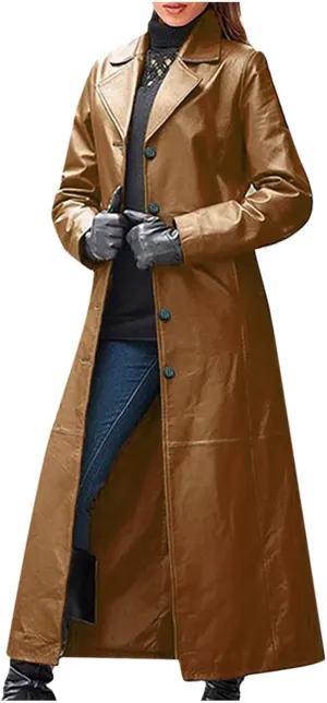 Womens Leathers Blazers Dressy Casual Windproof Trench Coat Fall Long Jackets Loose Fit Work Fashion Coats Outerwear