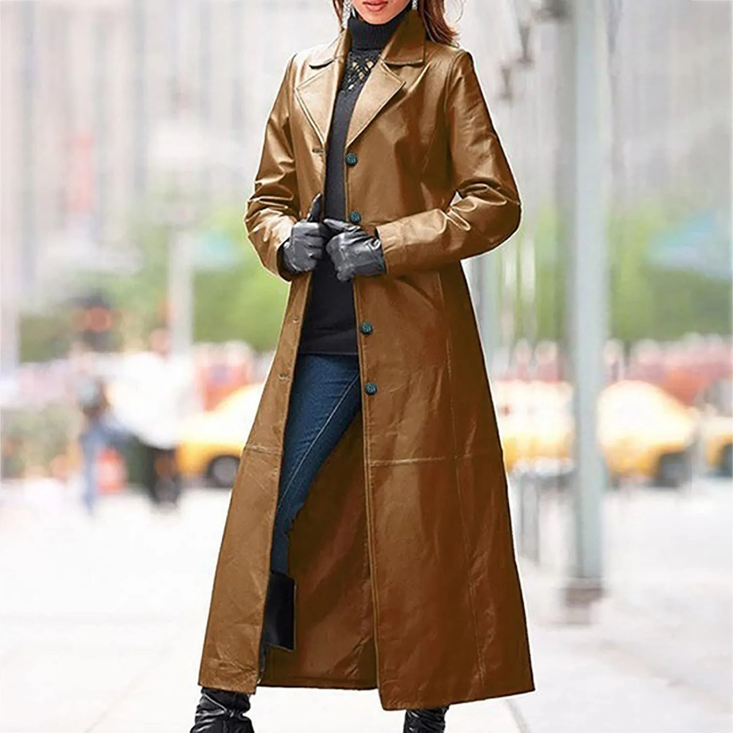 Womens Leathers Blazers Dressy Casual Windproof Trench Coat Fall Long Jackets Loose Fit Work Fashion Coats Outerwear