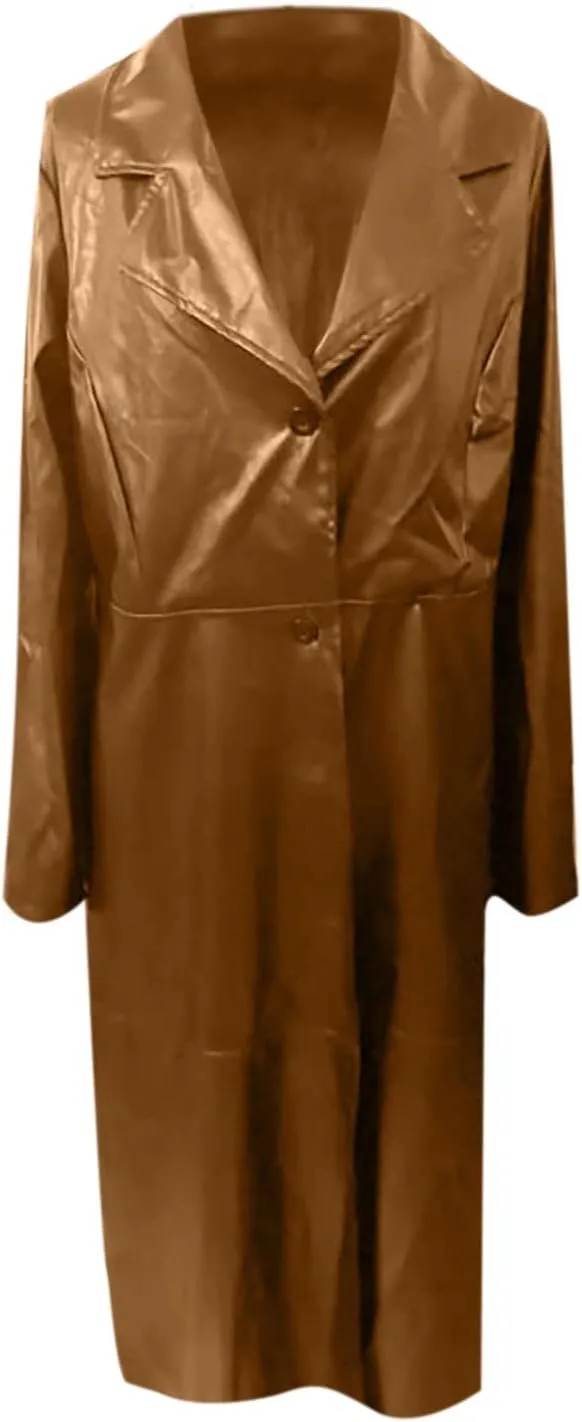 Womens Leathers Blazers Dressy Casual Windproof Trench Coat Fall Long Jackets Loose Fit Work Fashion Coats Outerwear