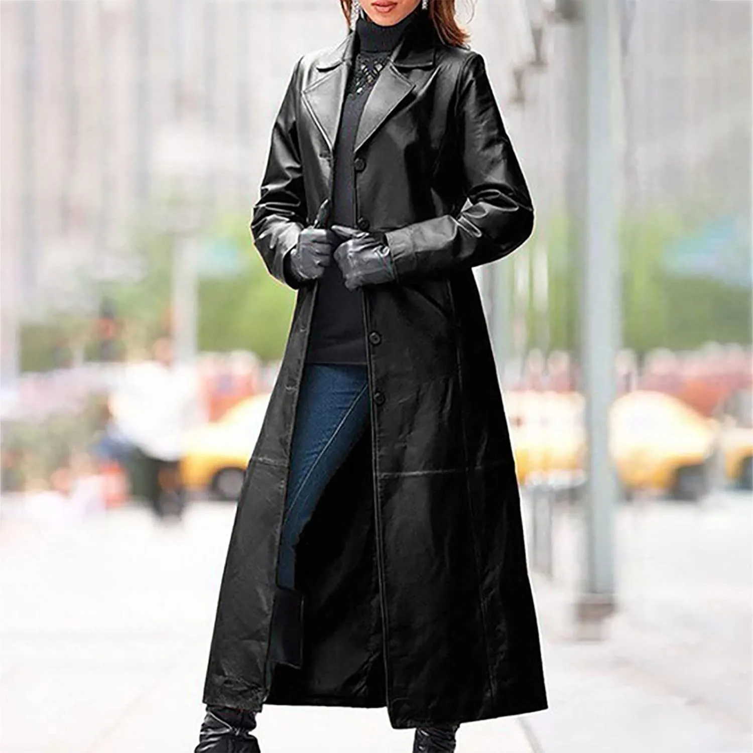 Womens Leathers Blazers Dressy Casual Windproof Trench Coat Fall Long Jackets Loose Fit Work Fashion Coats Outerwear