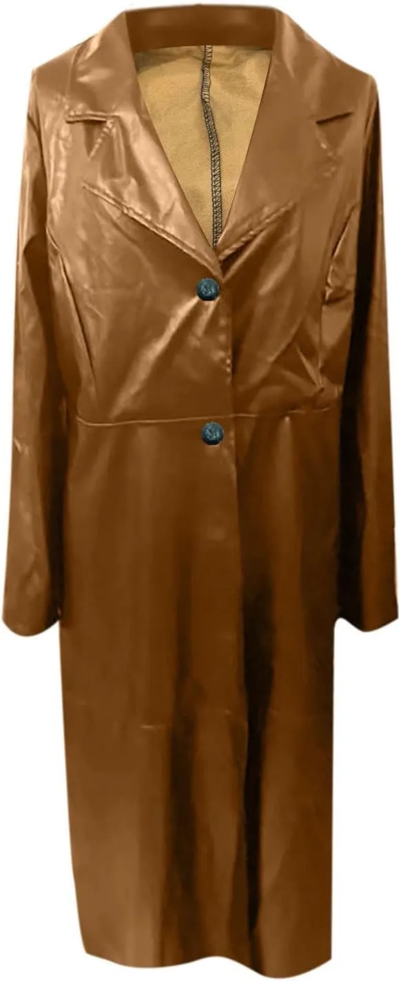 Womens Leathers Blazers Dressy Casual Windproof Trench Coat Fall Long Jackets Loose Fit Work Fashion Coats Outerwear
