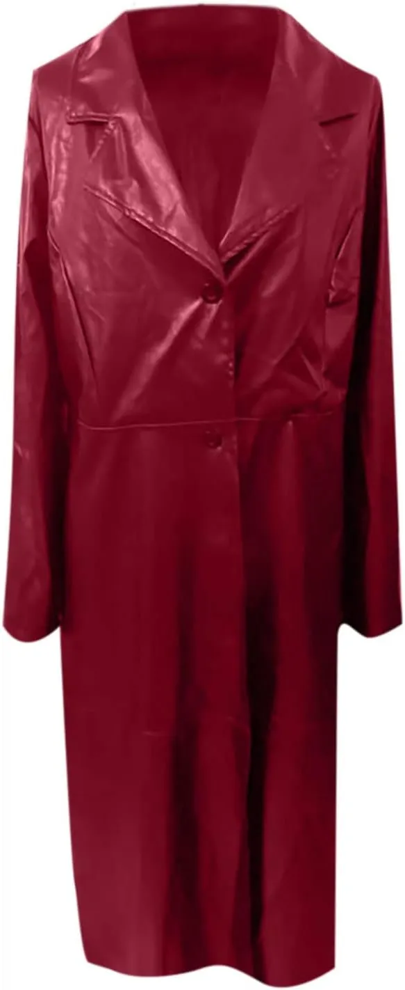 Womens Leathers Blazers Dressy Casual Windproof Trench Coat Fall Long Jackets Loose Fit Work Fashion Coats Outerwear