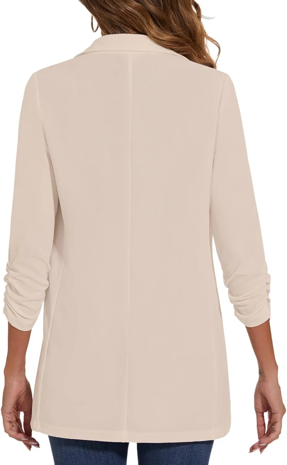 Women's Long Blazer Jackets Button Front Lapel Ruched 3/4 Sleeve Business Casual Office Work Lightweight Blazers