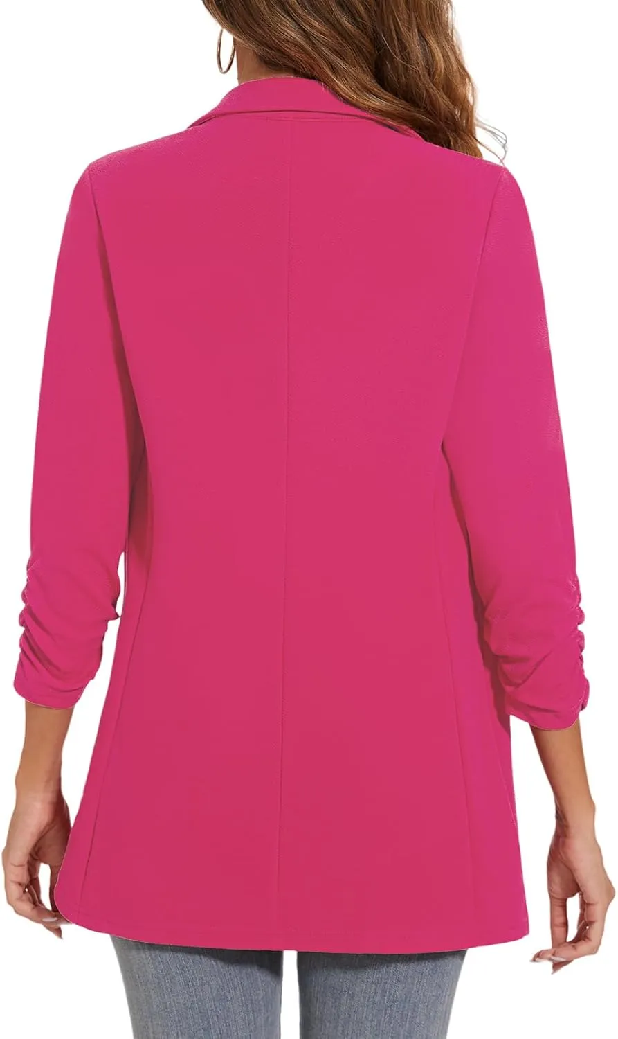 Women's Long Blazer Jackets Button Front Lapel Ruched 3/4 Sleeve Business Casual Office Work Lightweight Blazers