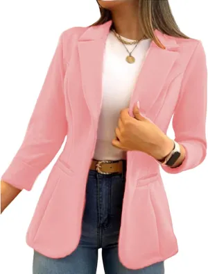 Women's Long Sleeve Blazer Business Casual Jacket Open Front Lapel Cardigan Work Office Suit Jacket with Pockets