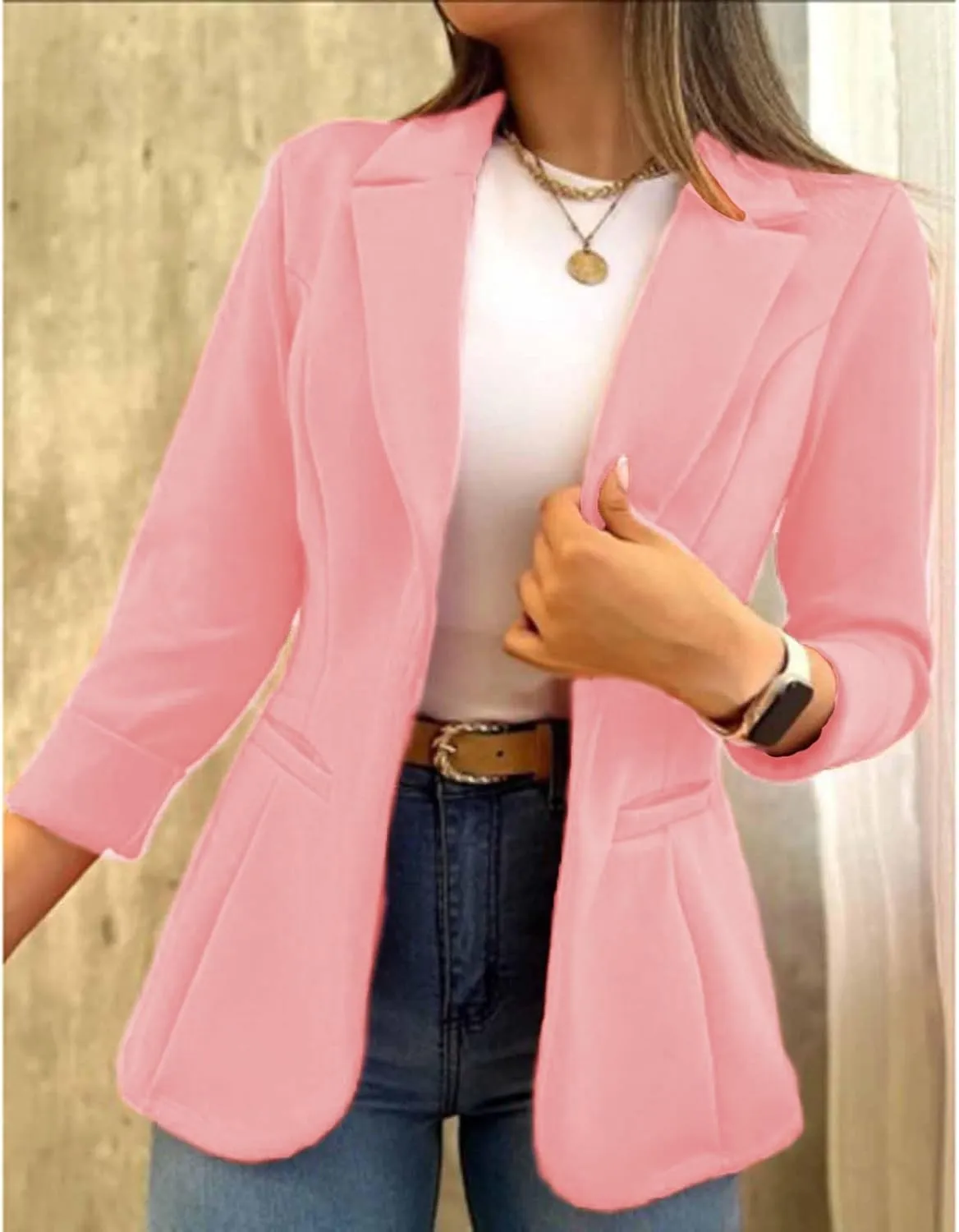 Women's Long Sleeve Blazer Business Casual Jacket Open Front Lapel Cardigan Work Office Suit Jacket with Pockets