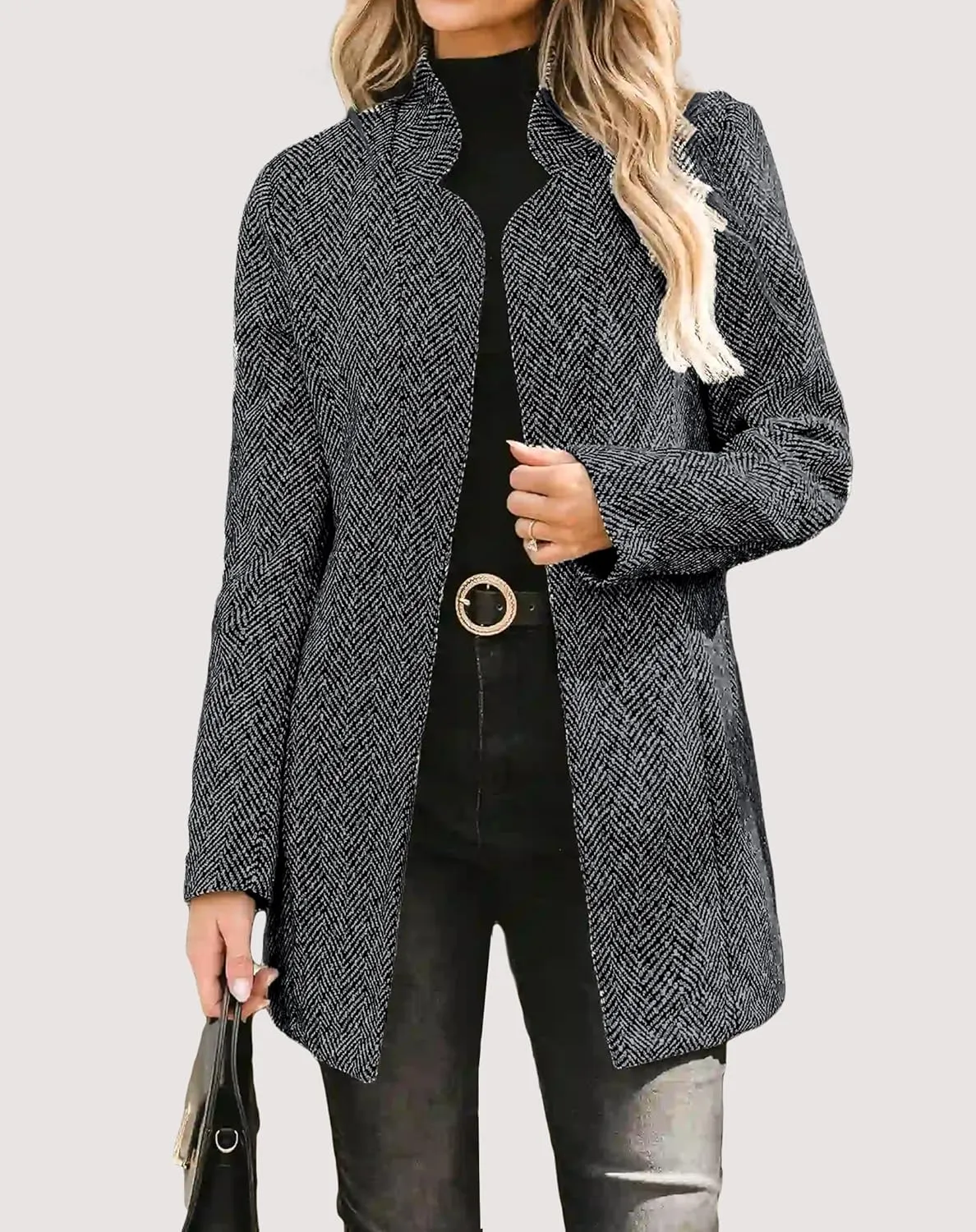 Womens Long Sleeve Trench Blazer Jackets Casual Open Front Notch Lapel Collar Business Work Office Jacket
