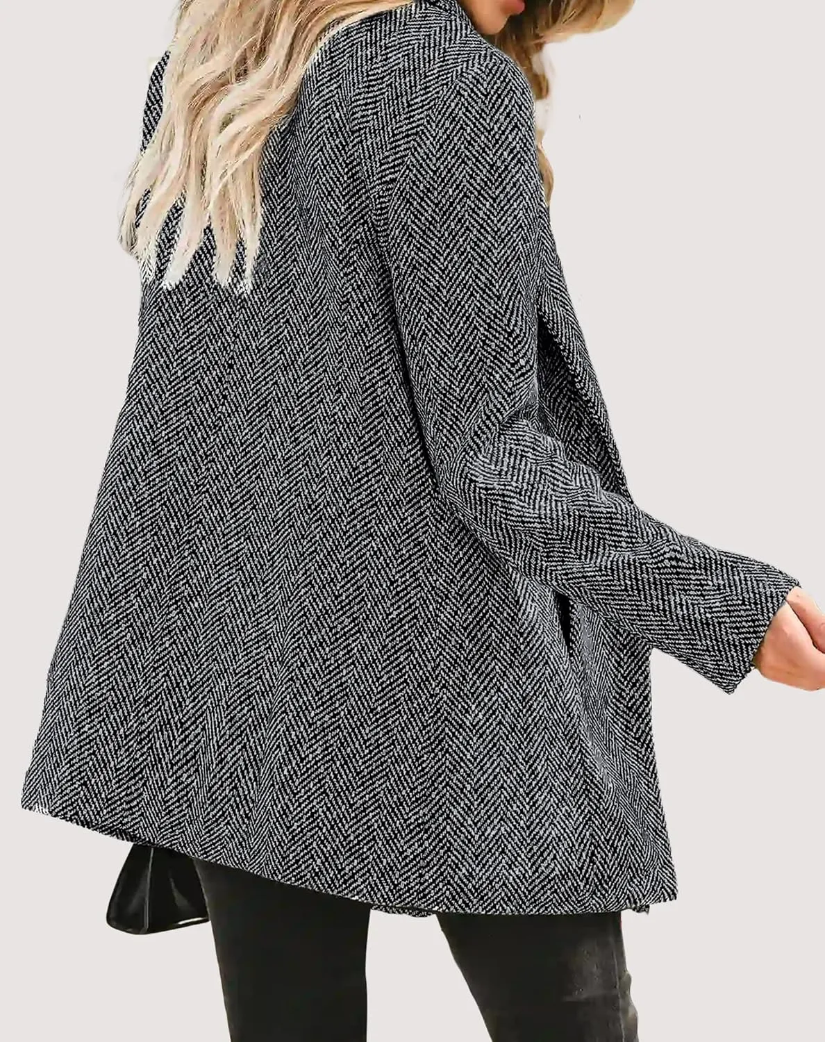 Womens Long Sleeve Trench Blazer Jackets Casual Open Front Notch Lapel Collar Business Work Office Jacket