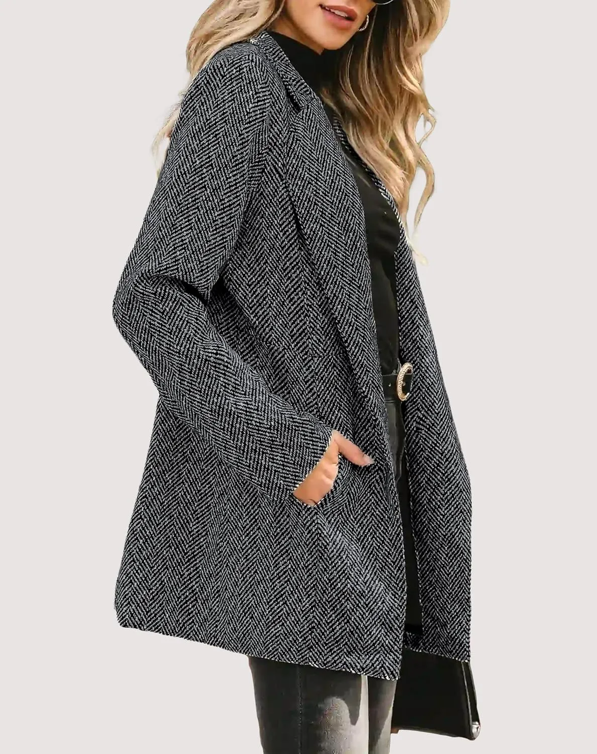 Womens Long Sleeve Trench Blazer Jackets Casual Open Front Notch Lapel Collar Business Work Office Jacket