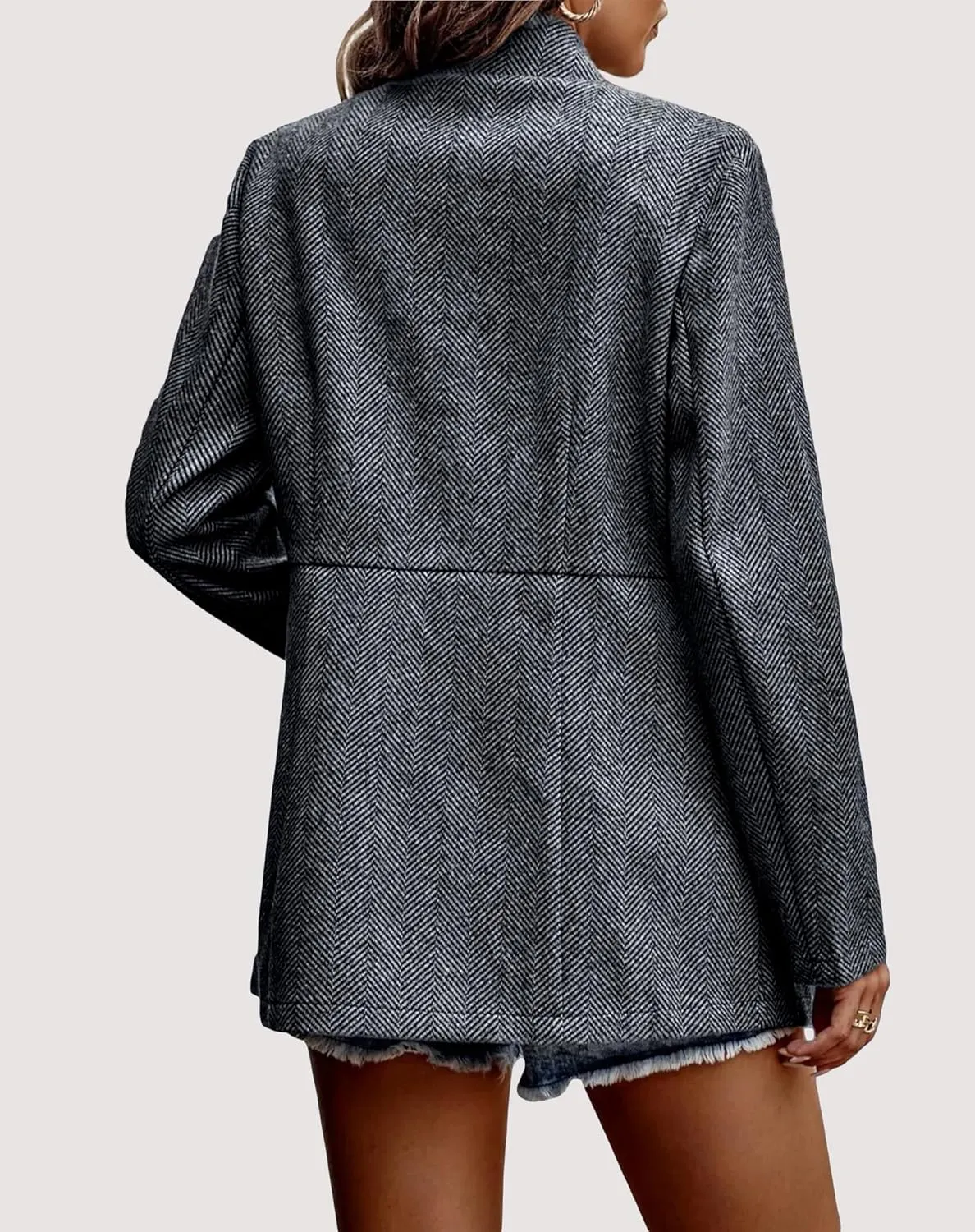 Womens Long Sleeve Trench Blazer Jackets Casual Open Front Notch Lapel Collar Business Work Office Jacket
