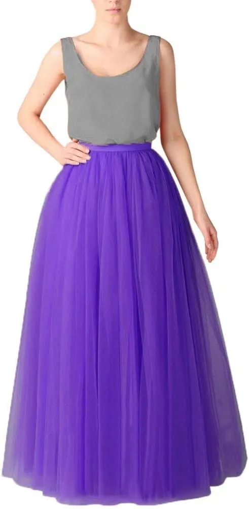 Womens Long Tutu Skirts Pleated Princess Performance Midi Skirts Adult Tutu Dancing Party Evening Tulle Womens