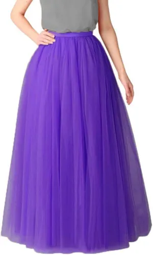 Womens Long Tutu Skirts Pleated Princess Performance Midi Skirts Adult Tutu Dancing Party Evening Tulle Womens