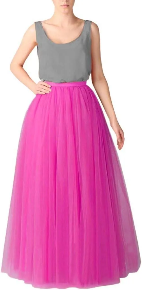 Womens Long Tutu Skirts Pleated Princess Performance Midi Skirts Adult Tutu Dancing Party Evening Tulle Womens