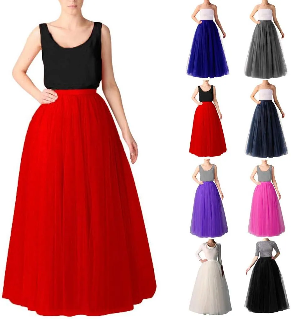 Womens Long Tutu Skirts Pleated Princess Performance Midi Skirts Adult Tutu Dancing Party Evening Tulle Womens