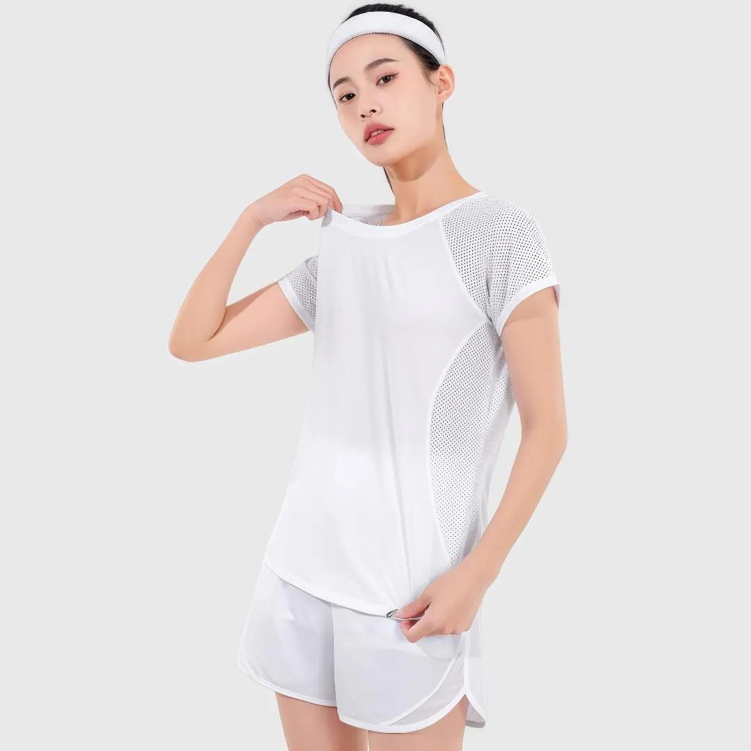 Women's Mesh Workout T-Shirt,Loose-Fit Quick-Dry Top for Running,Yoga and Summer Gym