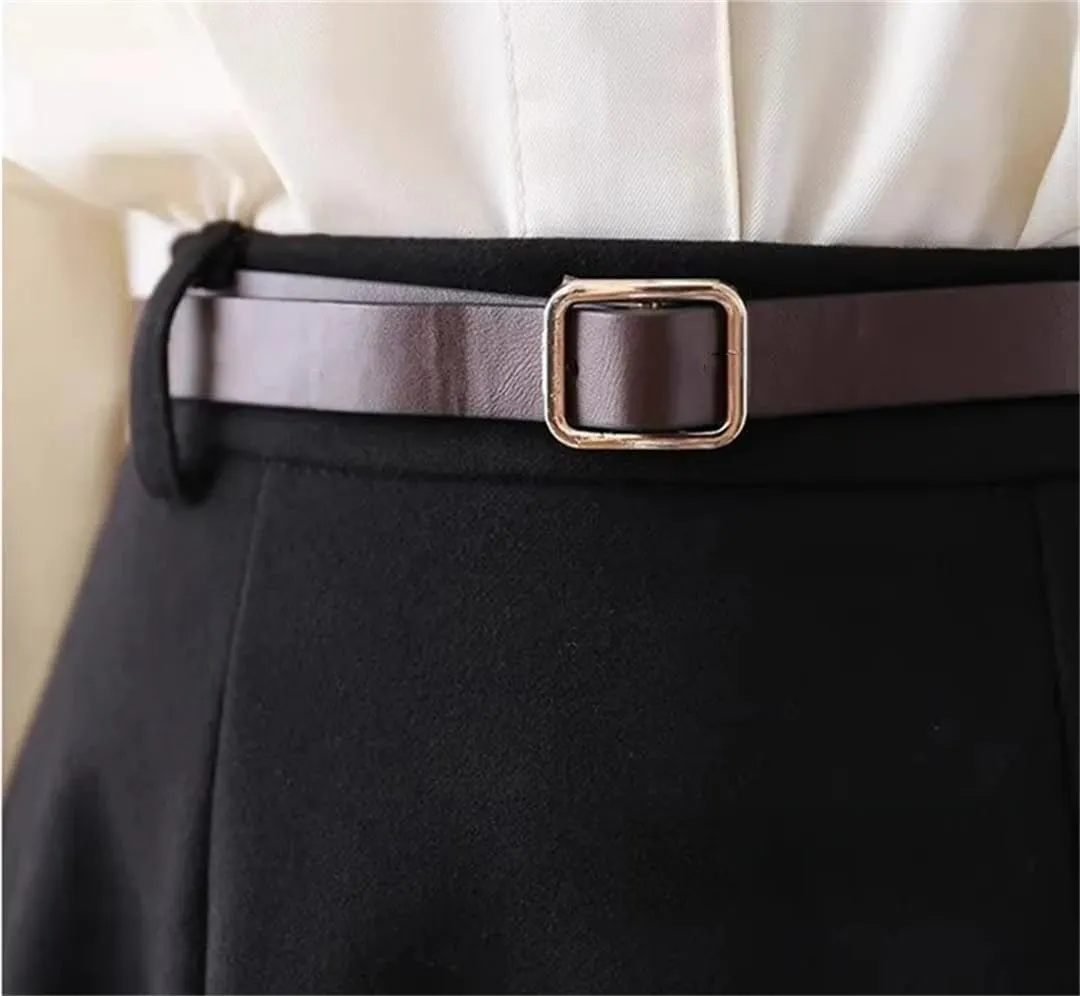 Women's Midi Skirt A Line Faux Wool Thick Belted Skirts High Waisted Slim Long Skirt
