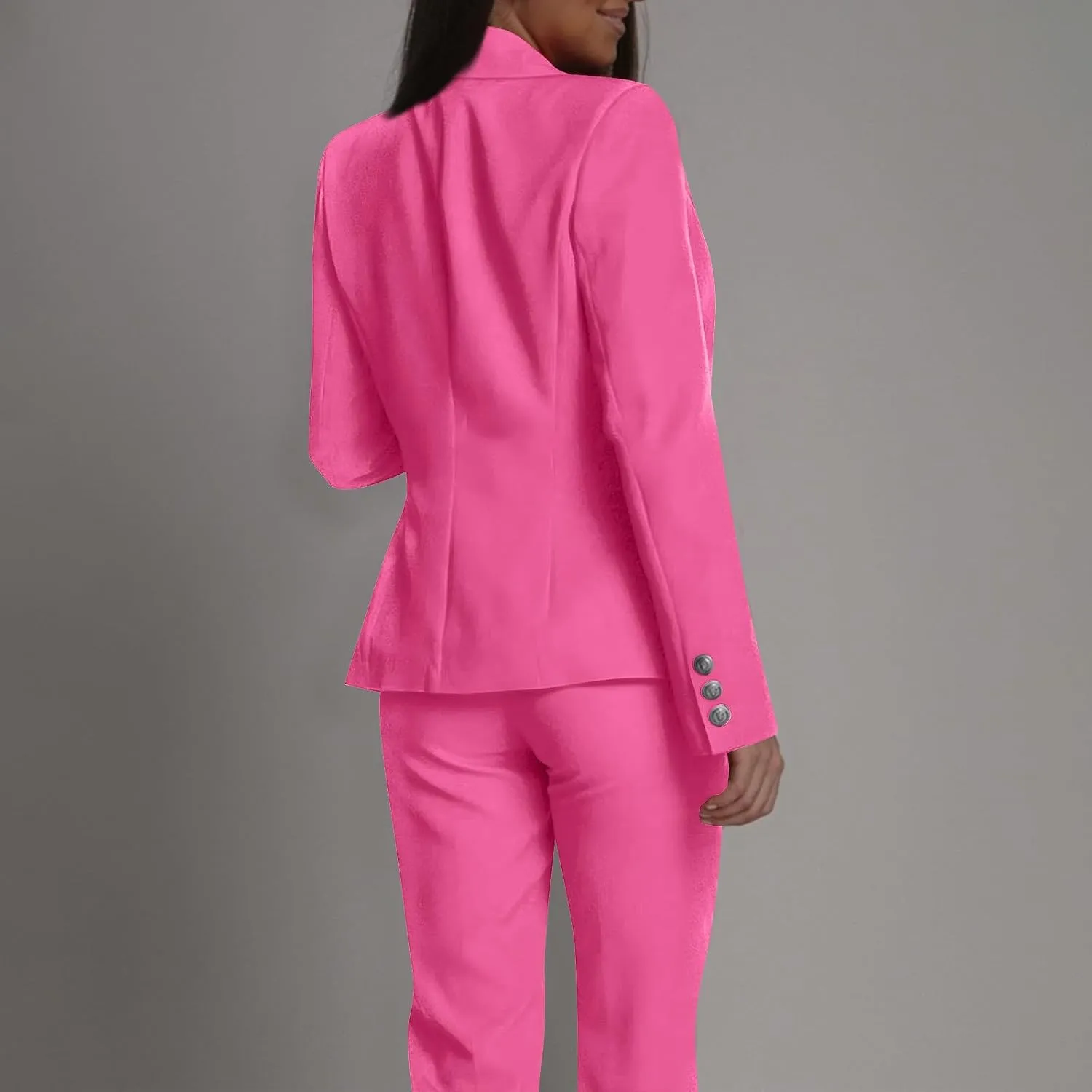 Women's Pants Suit 2 Pieces Fashion Double Breasted Long Sleeve Work Office Blazer Sets Trendy Plus Size Outfits