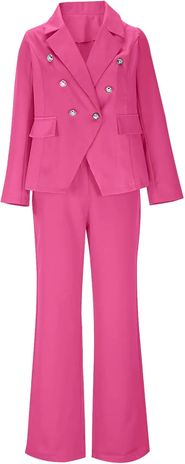 Women's Pants Suit 2 Pieces Fashion Double Breasted Long Sleeve Work Office Blazer Sets Trendy Plus Size Outfits