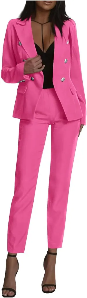 Women's Pants Suit 2 Pieces Fashion Double Breasted Long Sleeve Work Office Blazer Sets Trendy Plus Size Outfits