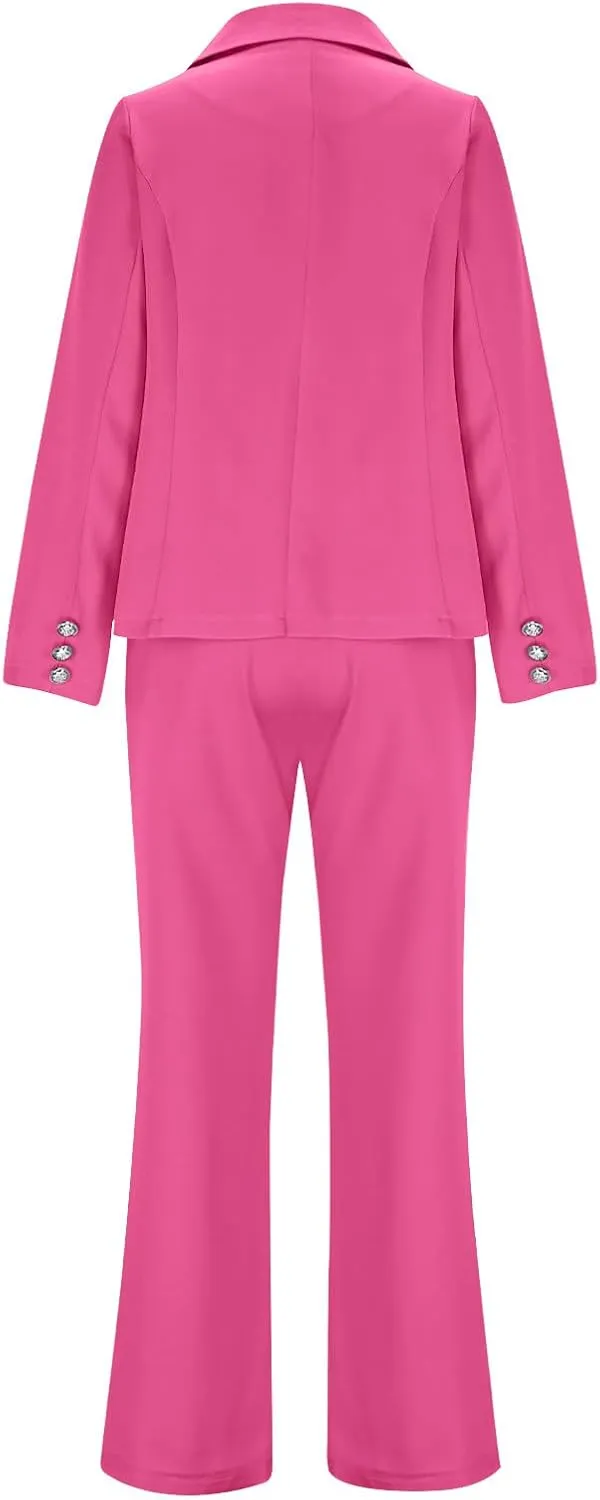 Women's Pants Suit 2 Pieces Fashion Double Breasted Long Sleeve Work Office Blazer Sets Trendy Plus Size Outfits