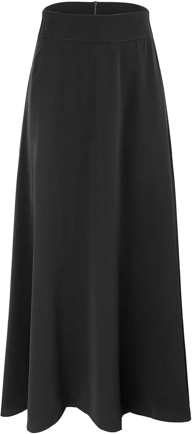 Womens Party Skirt Solid Color Midi Long Shirring Pleated Skirts High Waisted A Line Skirts Casual Skirt for Women