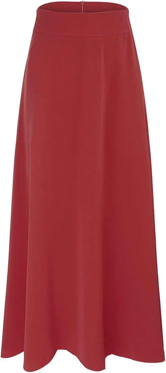 Womens Party Skirt Solid Color Midi Long Shirring Pleated Skirts High Waisted A Line Skirts Casual Skirt for Women