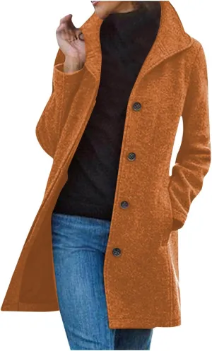Womens Pea Coat Winter Fall Classic Button Down Stand Collar Peacoat Dressy Casual Elegant Trench Coat with Pocket