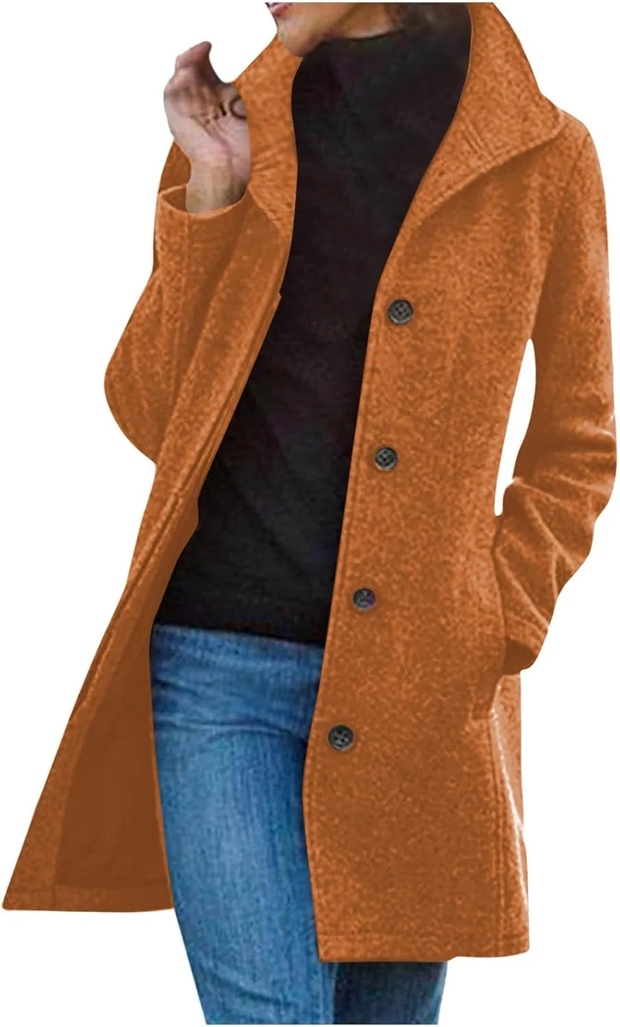 Womens Pea Coat Winter Fall Classic Button Down Stand Collar Peacoat Dressy Casual Elegant Trench Coat with Pocket