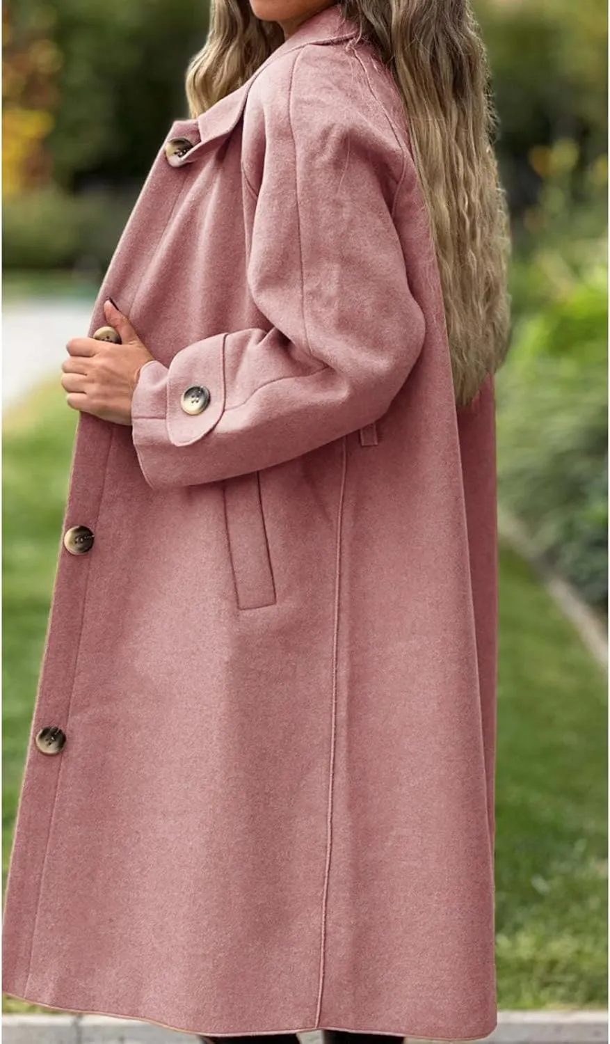 Womens Pea Coat Wool Blend Long Trench Coat Single Breasted Lapel Collar Peacoat Fall Winter Elegant Outerwear