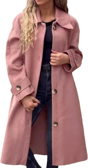 Womens Pea Coat Wool Blend Long Trench Coat Single Breasted Lapel Collar Peacoat Fall Winter Elegant Outerwear