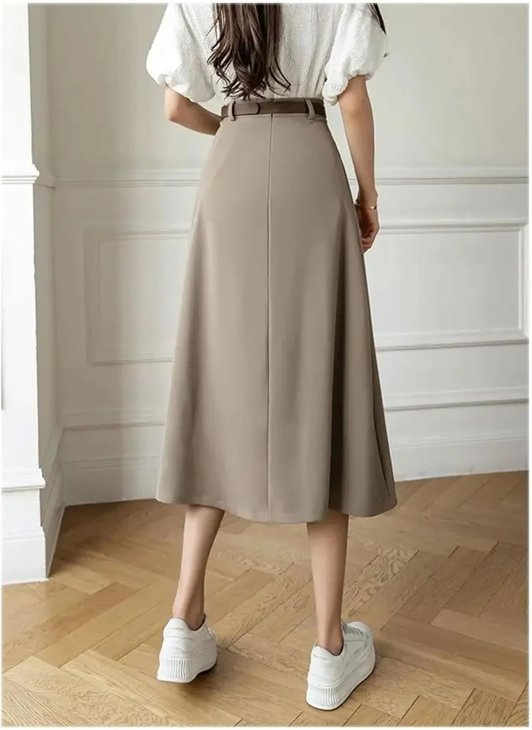 Women's Pleated High Waisted Skirt Mid to Long Length A-Line Skirt