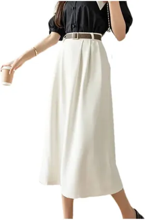 Women's Pleated High Waisted Skirt Mid to Long Length A-Line Skirt