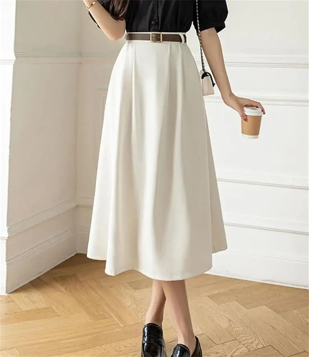 Women's Pleated High Waisted Skirt Mid to Long Length A-Line Skirt