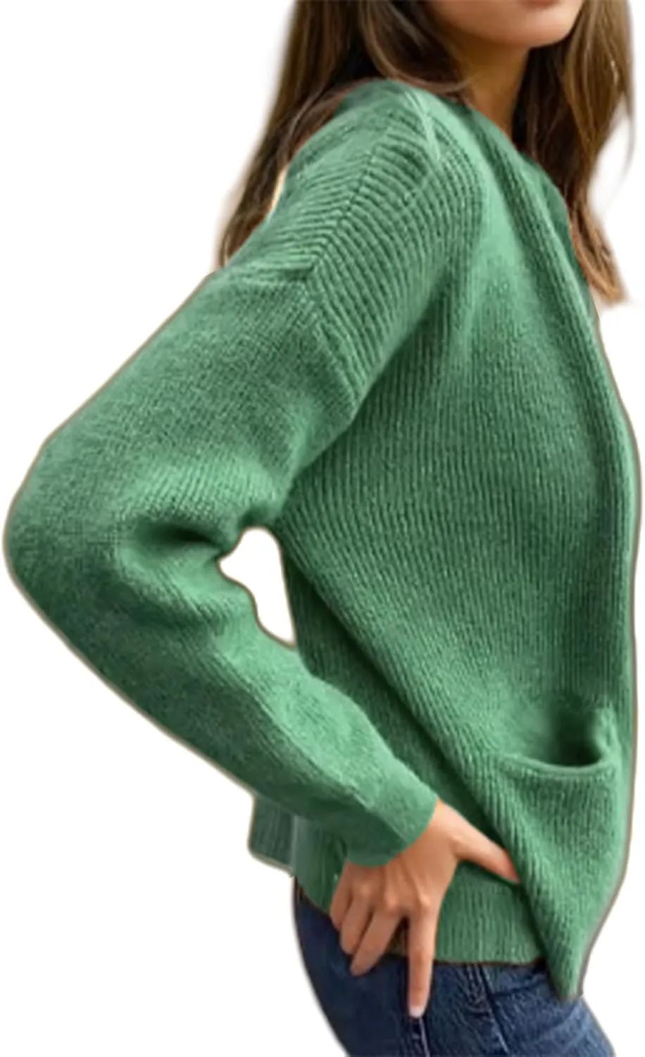 Women's Round Neck Zipper Knitted Jacket Zip Up Sweaters Long Sleeve Casual Loose Outwear with Pockets