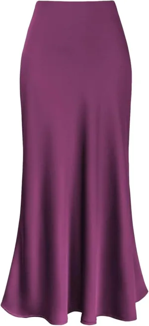 Women's Satin Maxi Skirt Solid Color Fishtail Skirt High Waist Long Skirt Elegant Spring Summer Pleated Skirt