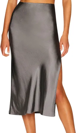 Women's Satin Skirt Elastic High Waisted Solid Color Slit MIDI Skirt Womens Cotton Skirts Above Knee Length