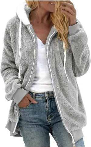 Women's Sherpa Lined Coat Long Sleeve Fleece Line Parka Thicken Thermal Women Fleece Jacket Comfy Hooded Oversized