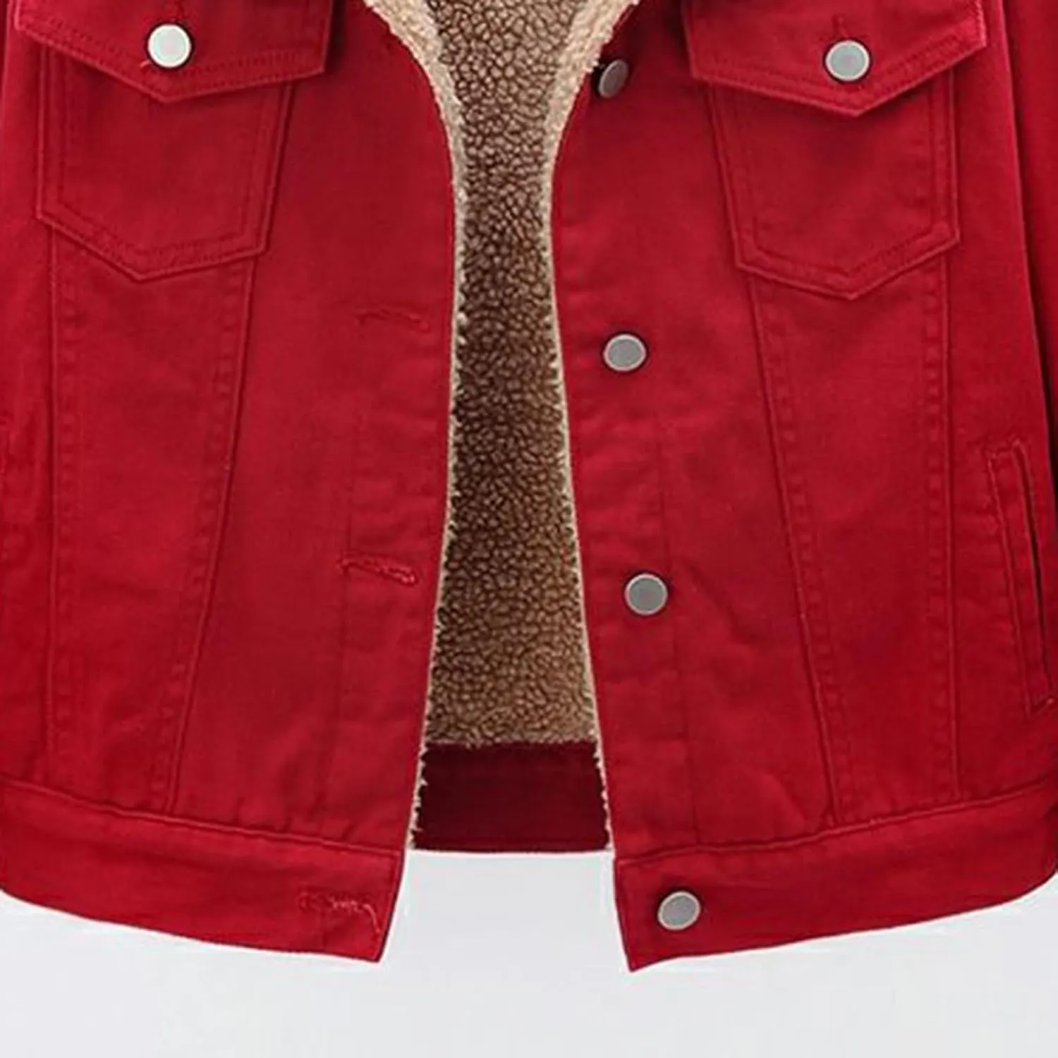 Womens Sherpa Lined Denim Jackets Long Sleeve Button Down Jean Coat Winter Warm Loose Fit Solid Color Furry Jackets