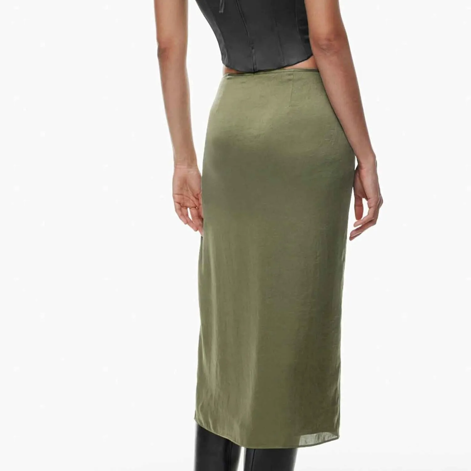 Womens Shift Skirt Casual Elegant Side Split Drawstring High Waisted Wrap Midi Skirt Office Business Work Skirt