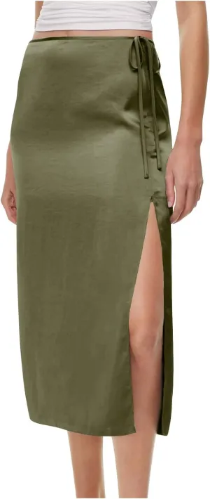Womens Shift Skirt Casual Elegant Side Split Drawstring High Waisted Wrap Midi Skirt Office Business Work Skirt