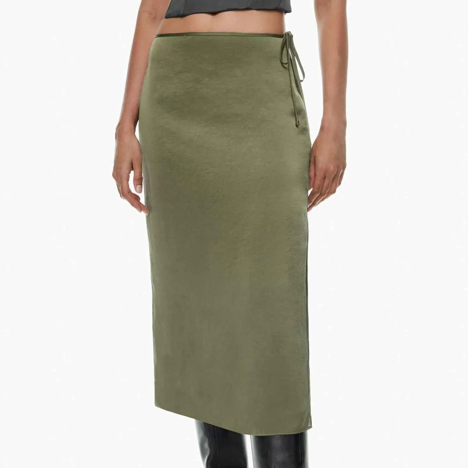 Womens Shift Skirt Casual Elegant Side Split Drawstring High Waisted Wrap Midi Skirt Office Business Work Skirt