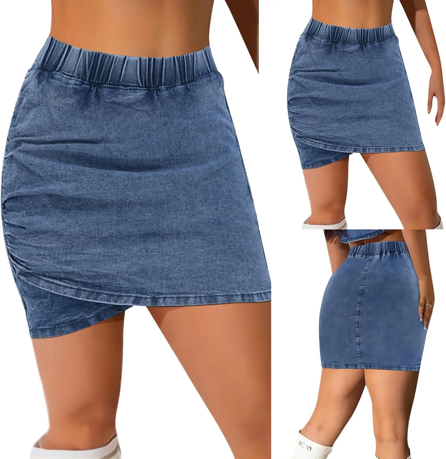 Women's Skirt Party Denim Skirt Tight Hip Fashion Elastic Waist Tight Drawstring Short Skirt Flannel Skirt Set
