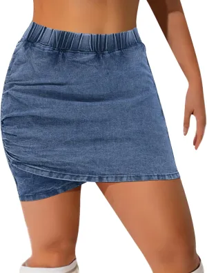 Women's Skirt Party Denim Skirt Tight Hip Fashion Elastic Waist Tight Drawstring Short Skirt Flannel Skirt Set