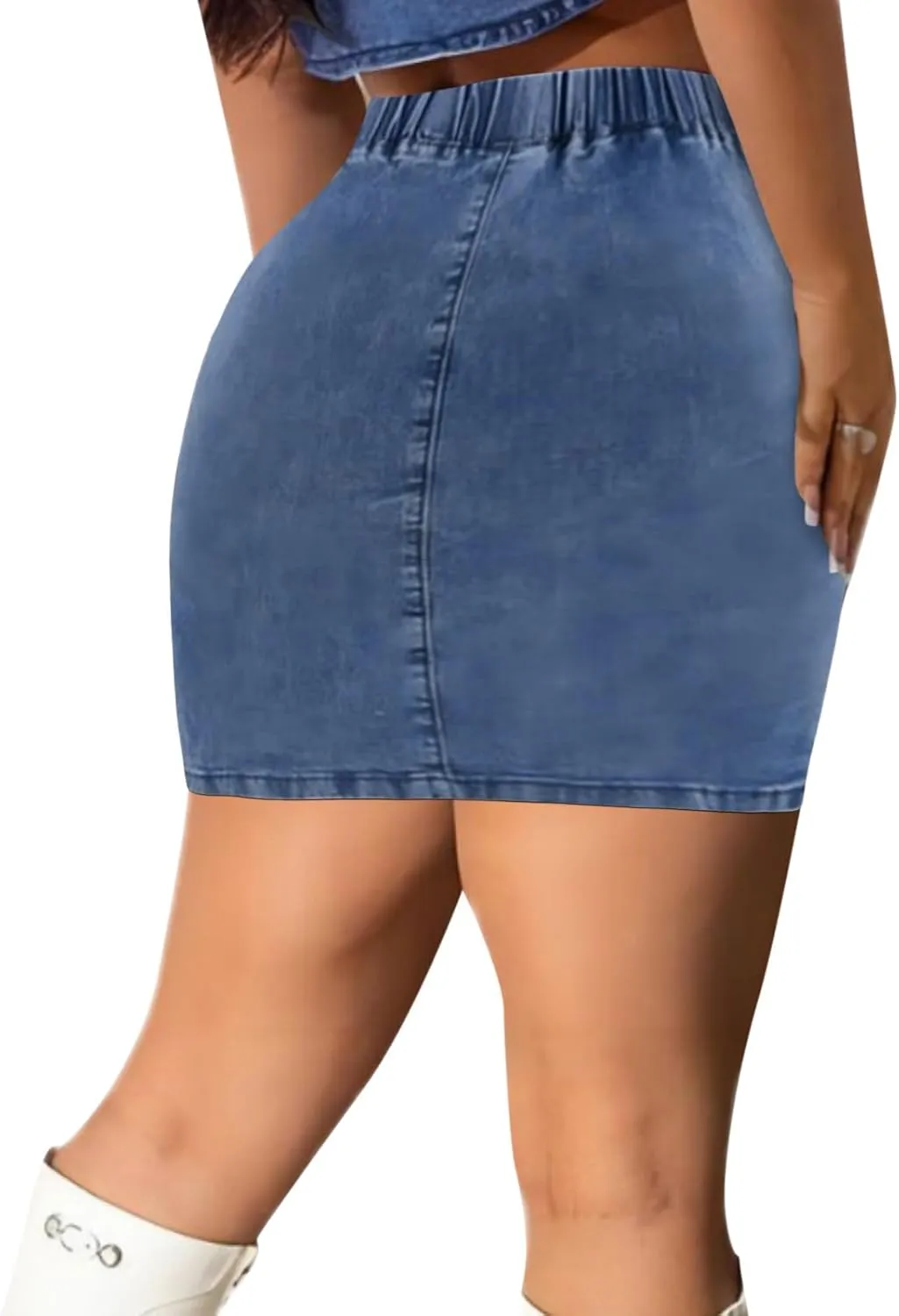 Women's Skirt Party Denim Skirt Tight Hip Fashion Elastic Waist Tight Drawstring Short Skirt Flannel Skirt Set