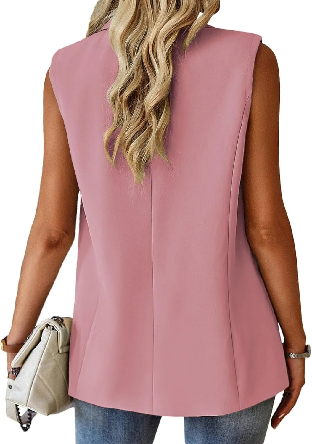 Women's Sleeveless Blazers Open Front Casual Blazer Vests Solid Color Lapel Single Button Lightweight Jackets Women